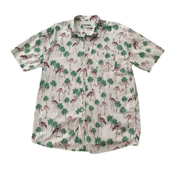 Tipsy Elves Button Up Shirt Men’s Size 2XL Flamingo Palm Trees White Tropical - Picture 1 of 9
